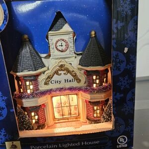 Victoria Falls Porcelain Lighted‎ House City Hall Collector VTG Christmas